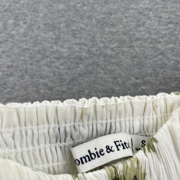 Abercrombie & Fitch Top Womens S Floral Puff Sleeve Crop Green White Crinkle - Picture 15 of 16